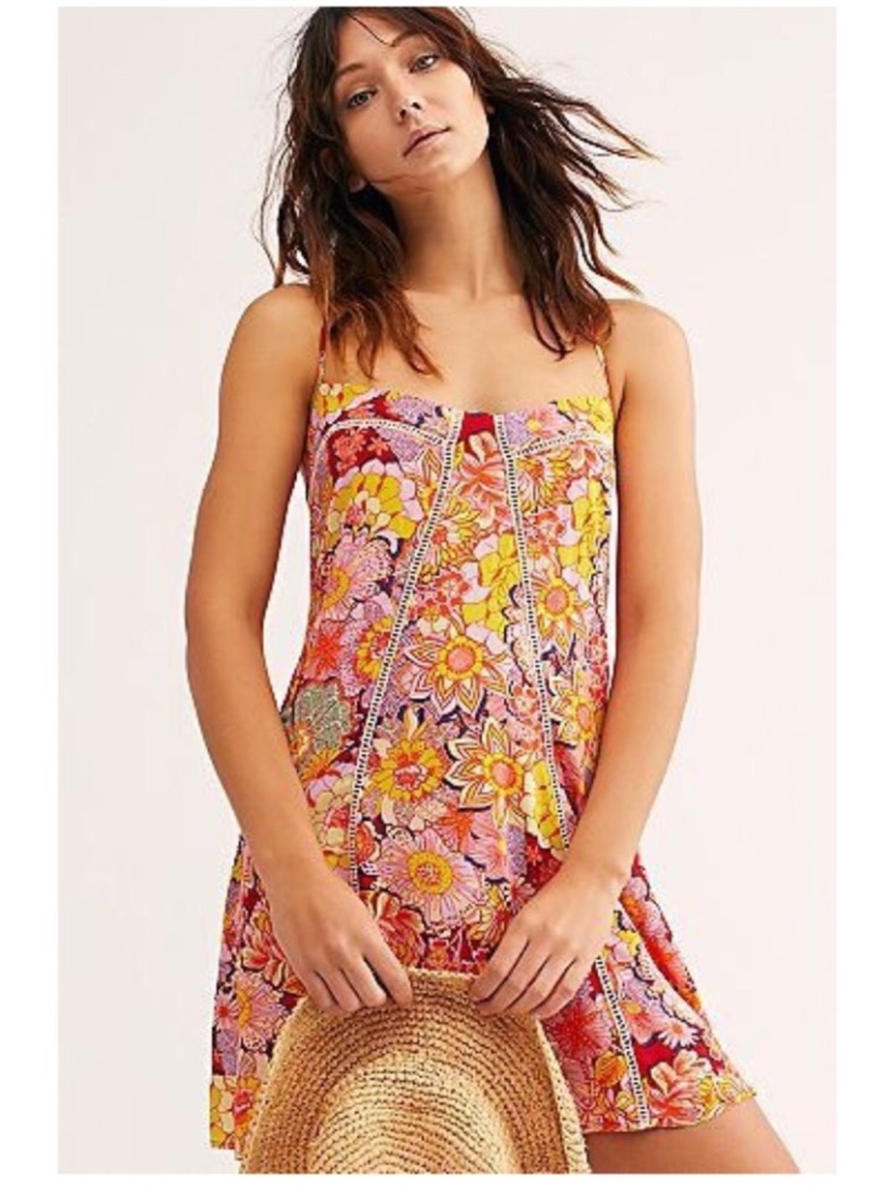 Free People Got What I Need Floral Spaghetti‑Strap Mini Dress sundress M